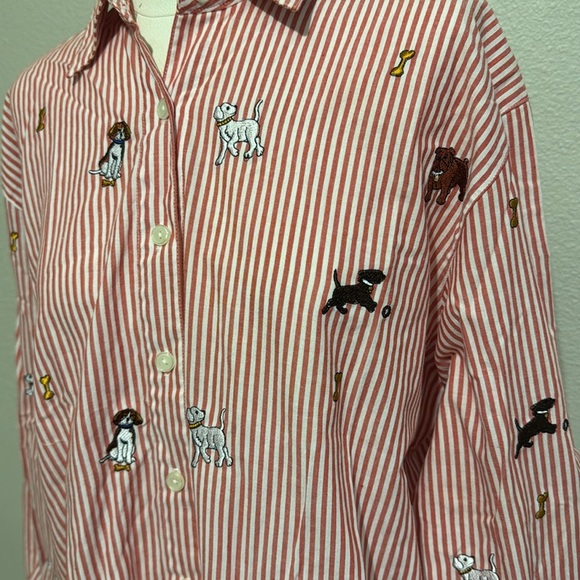 Teddi Vintage Red & White Striped Button Up Shirt With Dog Embroidery - Picture 4 of 7
